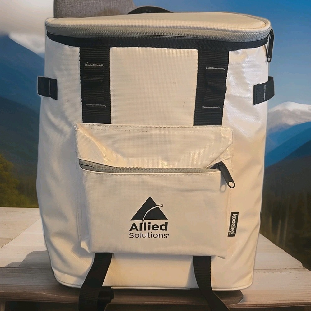 Koozie® Cooler Bag Backpack White 36-Can Kooler Portable Drink Company Logo